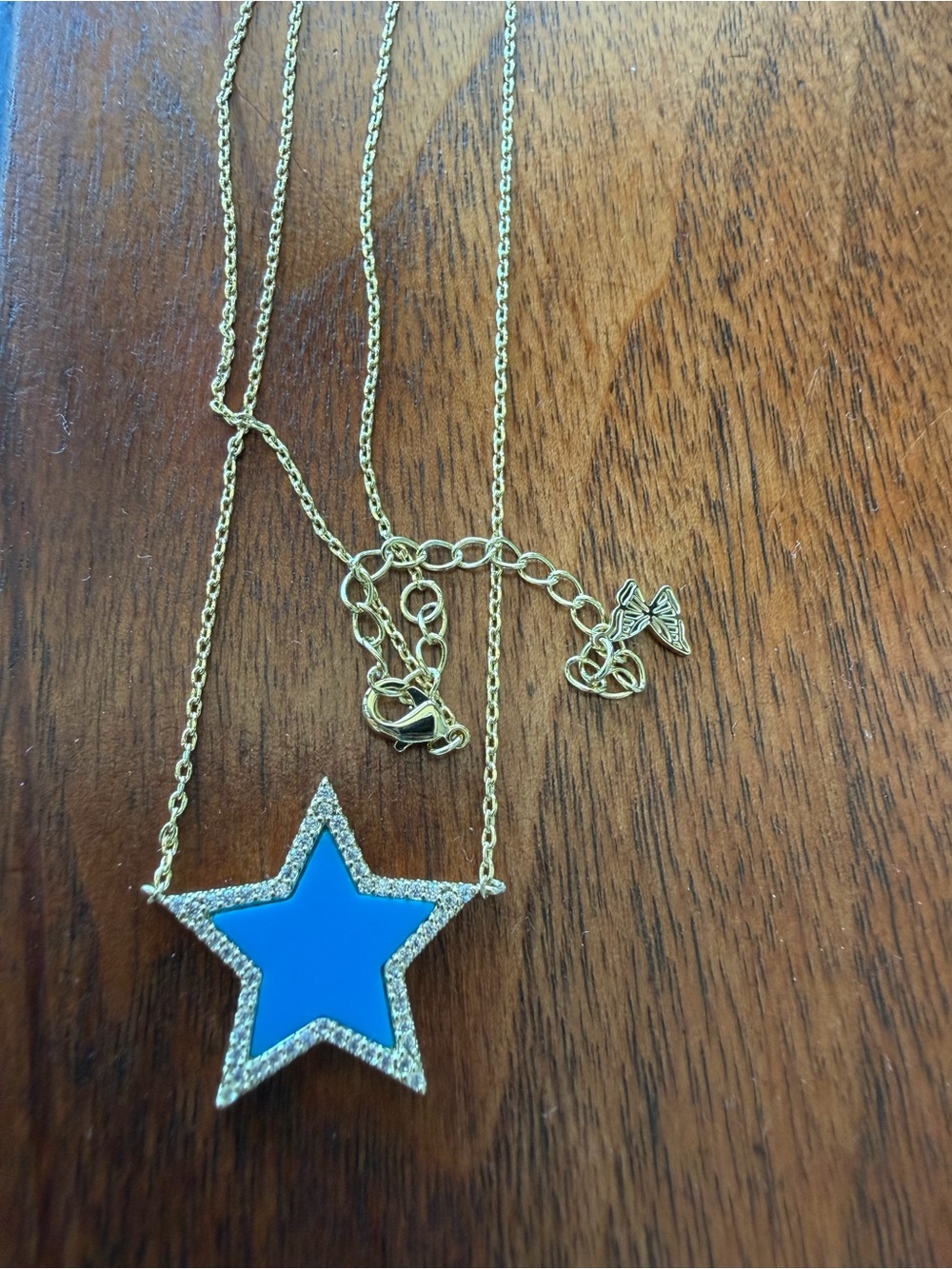 Gold Chain Necklace with Blue Star & Rhinestone Pendant